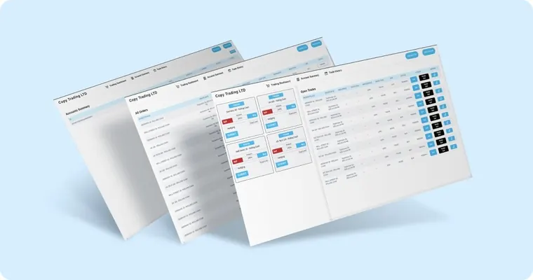 Copy trading dashboard mirroring orders across accounts